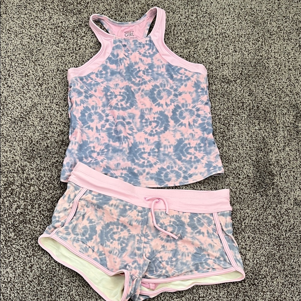 Athleta Girl Pink Tie Die Tankini Set